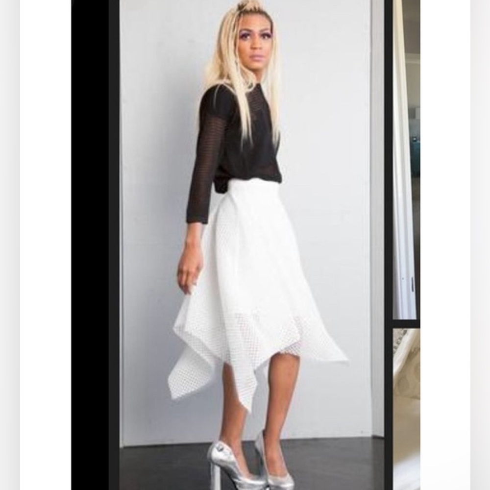 Patrizia Luca Black Eyelet Mesh Netted Midi Asymm… - image 1